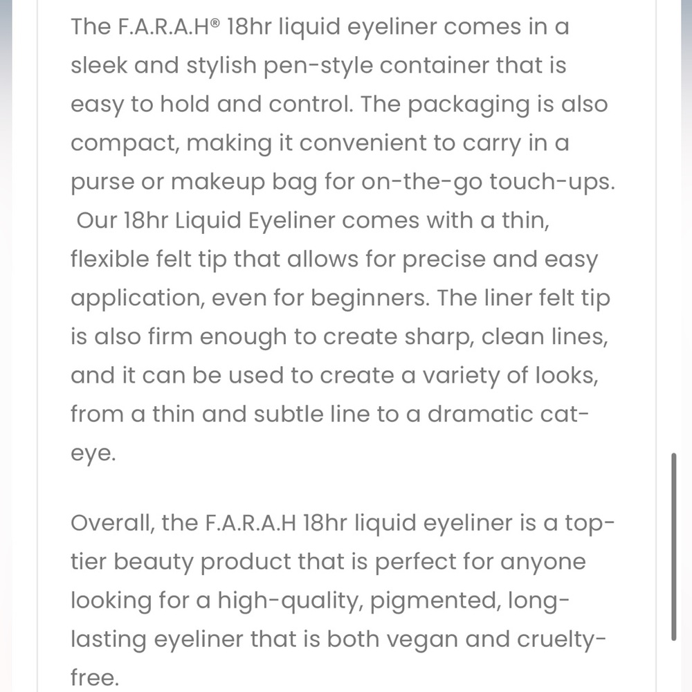 NEW FARAH 18hr Liquid Eyeliner in Black Velvet Sephora F.A.R.A.H. Eye Makeup - Picture 6 of 8